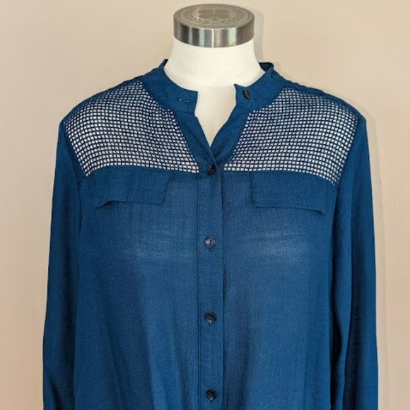 NWT Zac & Rachel Navy Button Down Top - Size Large - Picture 2 of 13